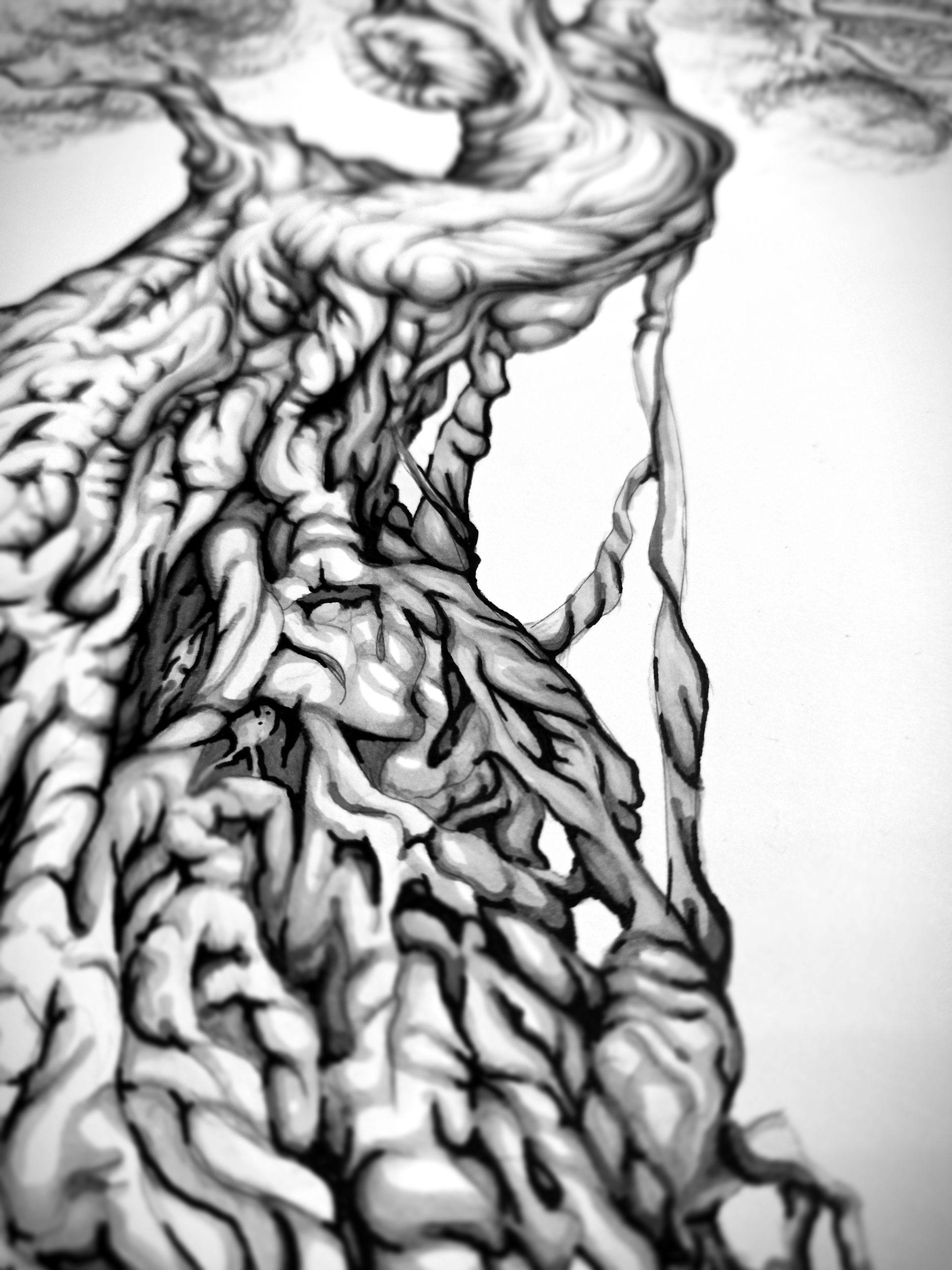 Backpiece "Tree & Human" Rücken-Tattoo Sketch Teil Wurzeln Dyn Ver 2