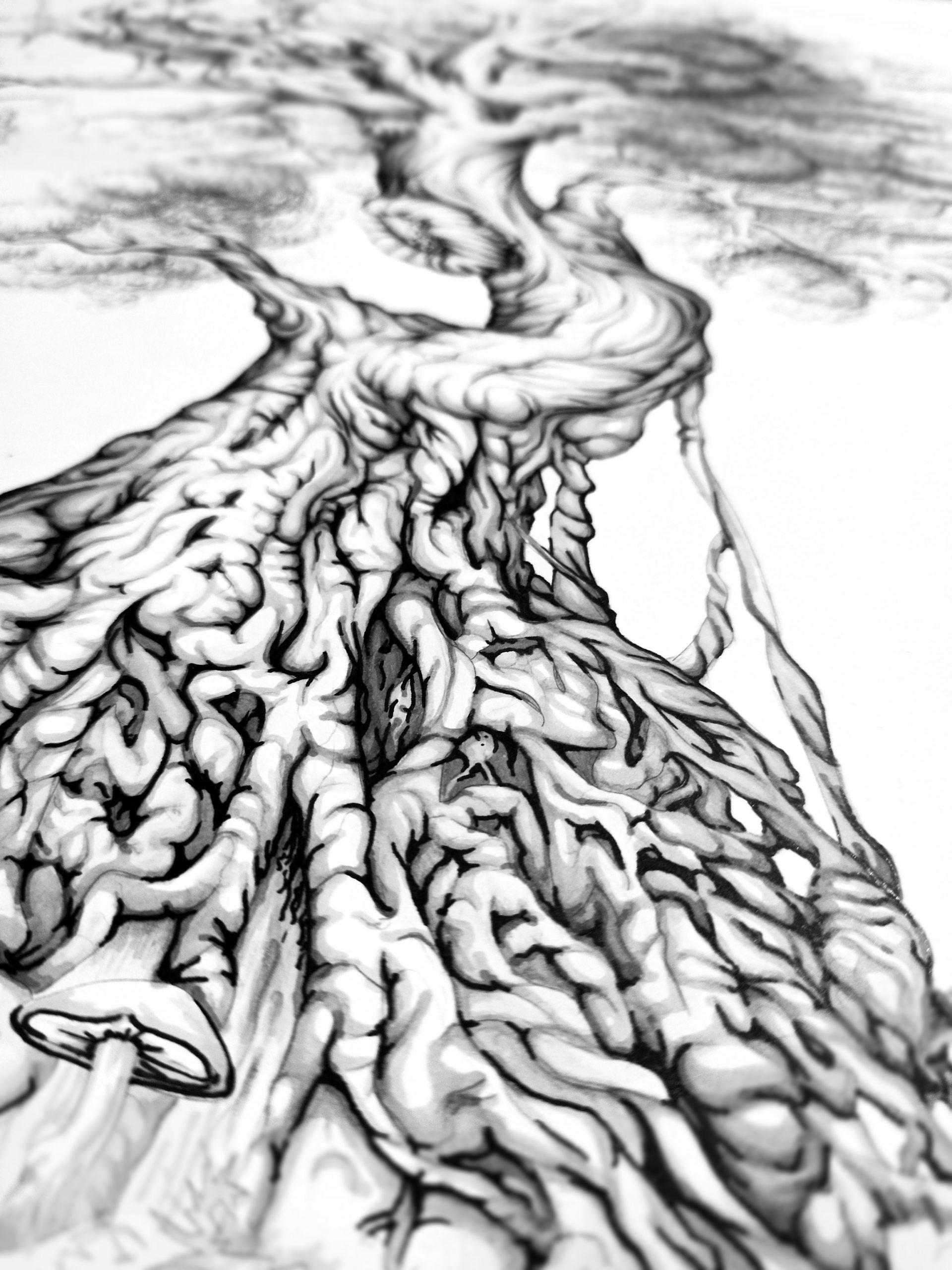 Backpiece "Tree & Human" Rücken-Tattoo Sketch Teil Wurzeln Dyn